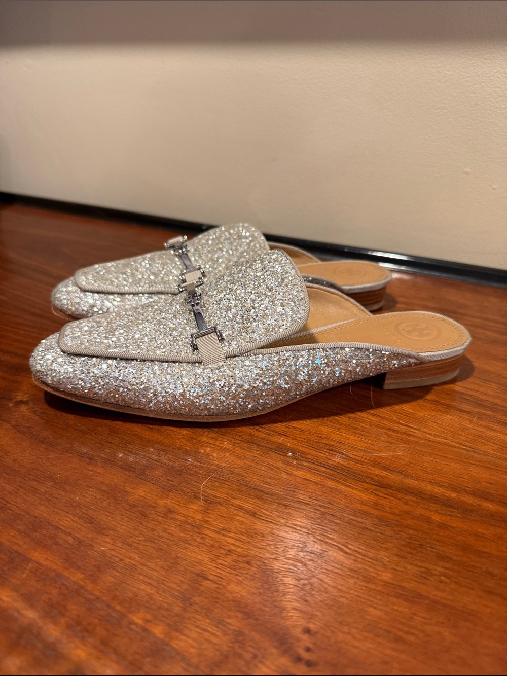 Tory Burch Silver Glitter Slip-On Women's Loafers - size 7